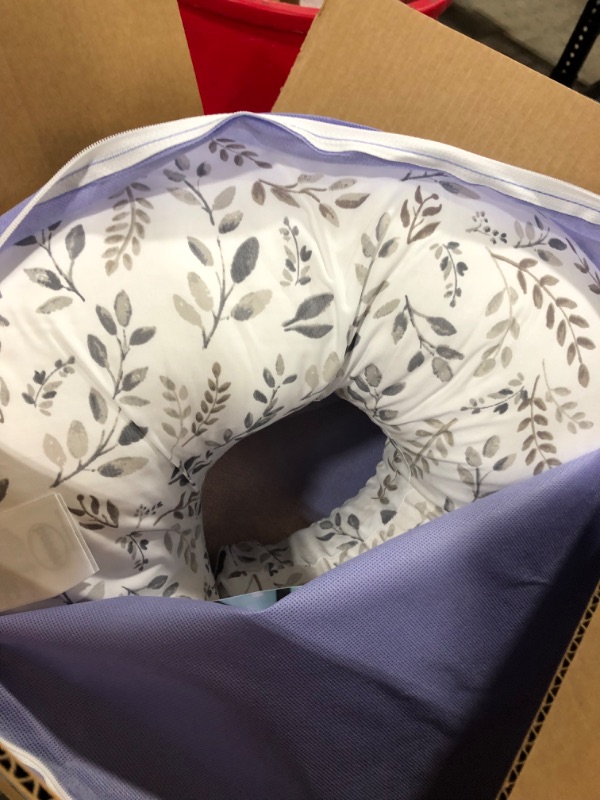 Photo 3 of Boppy Nursing Pillow and Positioner—Original | Gray Taupe Watercolor Leaves | Breastfeeding, Bottle Feeding, Baby Support | with Removable Cotton Blend Cover | Awake-Time Support