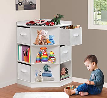 Photo 3 of Badger Basket Corner Cubby Toy Storage Unit for Kids with 4 Removable Baskets, White/Gray. OPEN BOX. 
