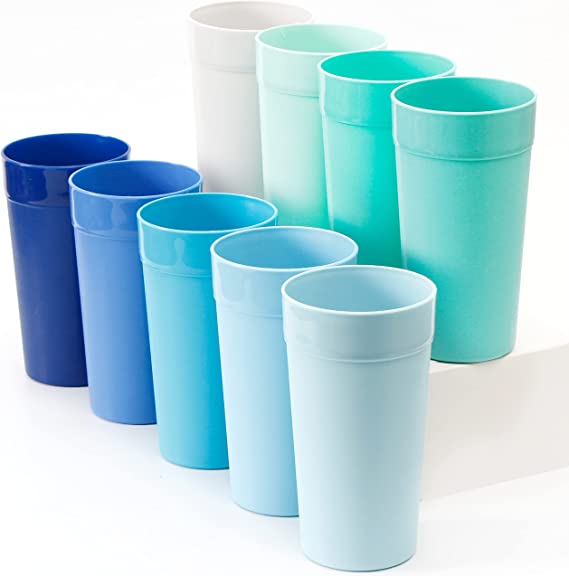 Photo 1 of Youngever 18 Pack Unbreakable Plastic Tumblers 20 Ounce, Unbreakable Plastic Drinking Glasses, Plastic Cups, Set of 18 in 9 Coastal Colors
