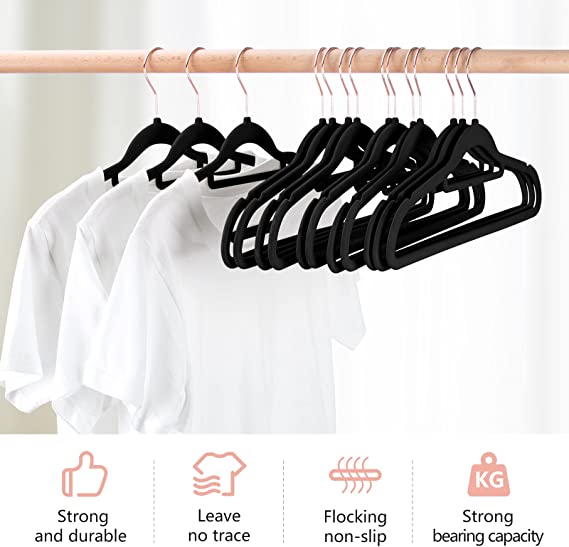 Photo 2 of Premium Black Velvet Hangers 50 Pack, IEOKE Thin Suit Clothes Hanger Space Saving, Non Slip Coat Hangers for Closet,Heavy Duty Felt Hangers with 360°Swivel Hook for Suits, Overcoats Sweater Dresses
