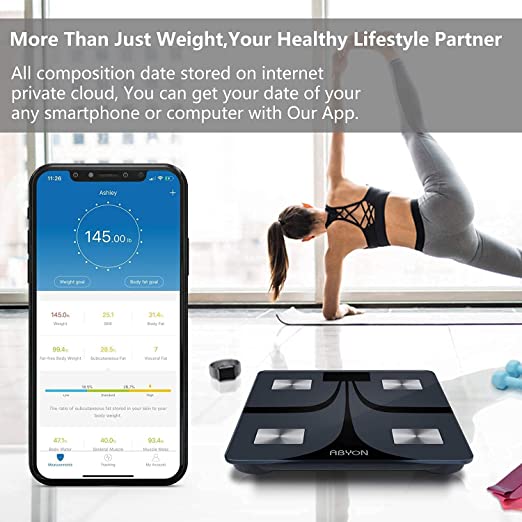 Photo 3 of ABYON Bluetooth Smart Bathroom Scale for Body Weight Digital Body Fat Scale,Auto Monitor Body Weight,Fat,BMI,Water, BMR, Muscle Mass with Smartphone APP,Fitness Health Scale
