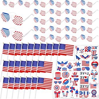 Photo 1 of 58 Pcs Patriotic Party Favors, American Flag Shutter Shades Glasses Small Mini Flag Patriotic Stickers Patriotic Supplies for Labor Day Patriotic Day Party Decorations
