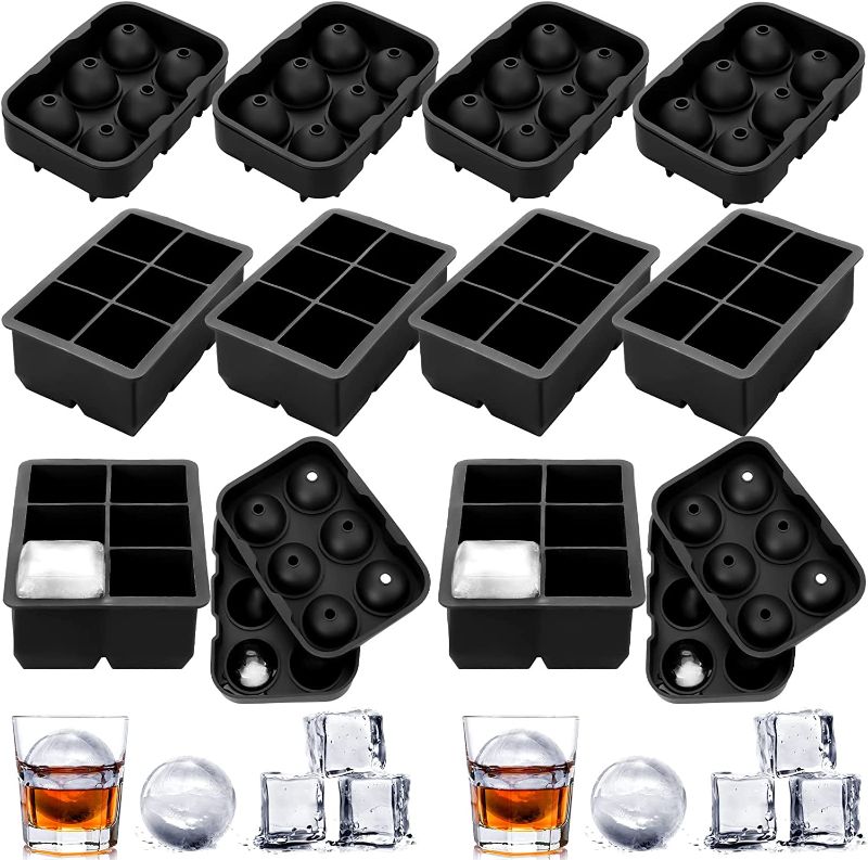 Photo 1 of 8 Pcs Ice Cube Trays Silicone Ice Ball Maker with Lids Whiskey Ice Ball Mold Sphere Square Flexible Ice Cube Mold Ice Ball Maker Mold Large Square Ice Cube Maker for Cocktails Bourbon Juice

