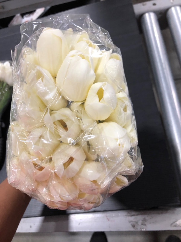 Photo 3 of 30pcs White 14" Artificial Latex Tulips Flowers for Wedding Party Home Decoration (White-30pcs)