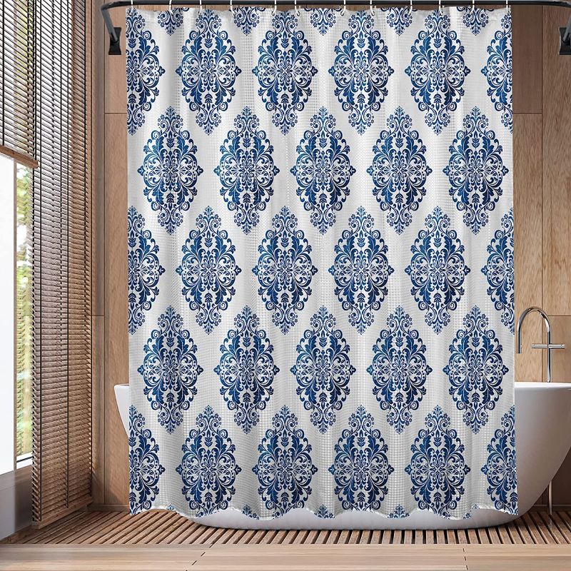 Photo 1 of COLORPAPA Fabric Shower Curtain Ombre Blue Shower Curtains for Bathroom Boho Home Decor Waterproof Curtain Sets with Hooks 72 x 72
