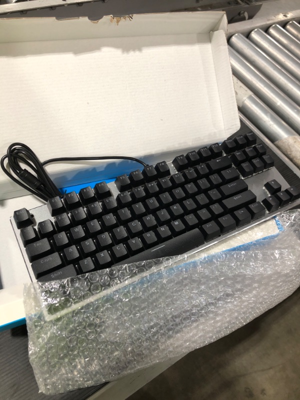 Photo 1 of LeadsaiL Gaming Keyboard Compact Tenkeyless Mechanical Keyboard,RGB Rainbow LED Backlit Floating Keyboard with Blue Switch, 87 Keys Anti-ghosting, Ergonomic, Water Resistant for Windows PC/Mac Gaming
