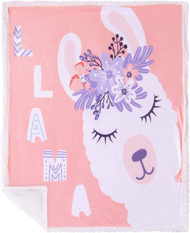 Photo 1 of Baby Blanket for Girls and Boys – Pink Llama 30”x40” - Animal Print - Premium Minky Fleece with Sherpa Throw - Soft, Plush, Warm - Perfect for Couch, Bed, Sofa
