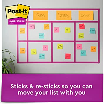 Photo 2 of Post-it Super Sticky Notes, Assorted Sizes, 15 Pads, 2x the Sticking Power, Miami Collection, Neon Colors (Orange, Pink, Blue, Green), Recyclable (4423-15SSMIA)
