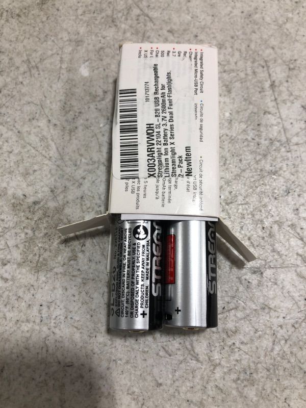 Photo 1 of Streamlight 22104 SL-B26 USB Rechargeable Lithium Ion Battery 3.7V 2600mAh for Streamlight X Series Dual Fuel Flashlights, 2-Pack

