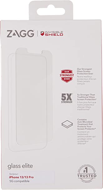 Photo 1 of LOT OF 5 ZAGG InvisibleShield Glass Elite Screen Protector for Apple iPhone 13 Pro (6.1 inch screen), 5X Shatter Protection, Anti-Microbial Treatment, Anti-Fingerprint Technology, Easy to Install
