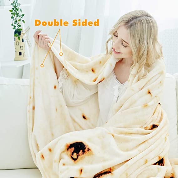 Photo 3 of Burritos Blanket, Double Sided Giant Flour Tortilla Throw Blanket, Novelty Tortilla Blanket for Your Family, 285 GSM Soft and Comfortable Flannel Taco Blanket for Adults. (Beige, 71 inches)
