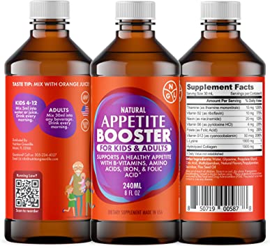 Photo 2 of Appetite Booster Weight Gain Stimulant Supplement Eat More for Underweight Kids & Adults Fortified with Omega 3,6,9 + Vitamins B1,B2,B3,B5,B6,B12, Folic Acid , Iron, Zinc, Amino Acids, Flax Seed Oil. BB 05/2025.
