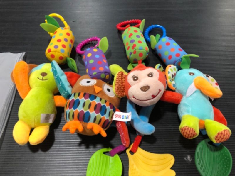 Photo 1 of Baby Toy Soft Hanging Rattle Learning Toy with Teethers Plush Animal C-Clip Ring Infant Newborn Stroller Car Seat Crib Travel Activity Wind Chimes Hanging Toys for Boys Girls, 4 Pack
