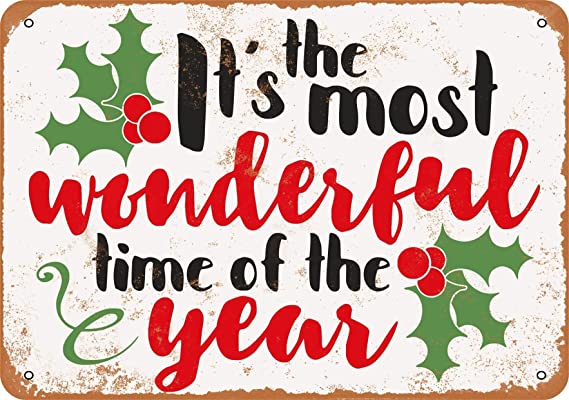 Photo 1 of AMELIA SHARPE Vintage Retro Collectible tin Sign - The Most Wonderful Time of The Year Holly Christmas -Wall Decoration 12x8 inch Poster Home bar Restaurant Garage Cafe Art Metal Sign Gift
