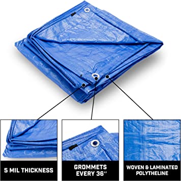 Photo 2 of B-Air Grizzly Tarps - Large Multi-Purpose, Waterproof, Heavy Duty Poly Tarp Cover - 5 Mil Thick (Blue - 12 x 16 Feet)
