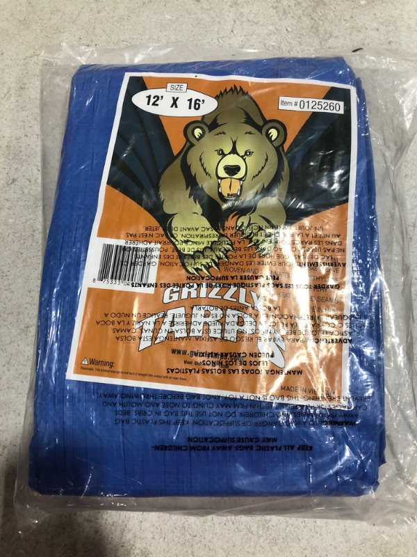 Photo 3 of B-Air Grizzly Tarps - Large Multi-Purpose, Waterproof, Heavy Duty Poly Tarp Cover - 5 Mil Thick (Blue - 12 x 16 Feet)

