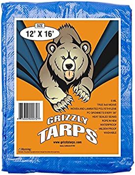 Photo 1 of B-Air Grizzly Tarps - Large Multi-Purpose, Waterproof, Heavy Duty Poly Tarp Cover - 5 Mil Thick (Blue - 12 x 16 Feet)
