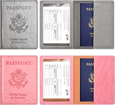 Photo 2 of 2Pack Passport and Vaccine Card Holder Combo, Passport Holder with Vaccine Card Slot, Passport Wallet, Passport Cover, Passport Case, Passport Holder for Women and Men (CI-pink+grey)
