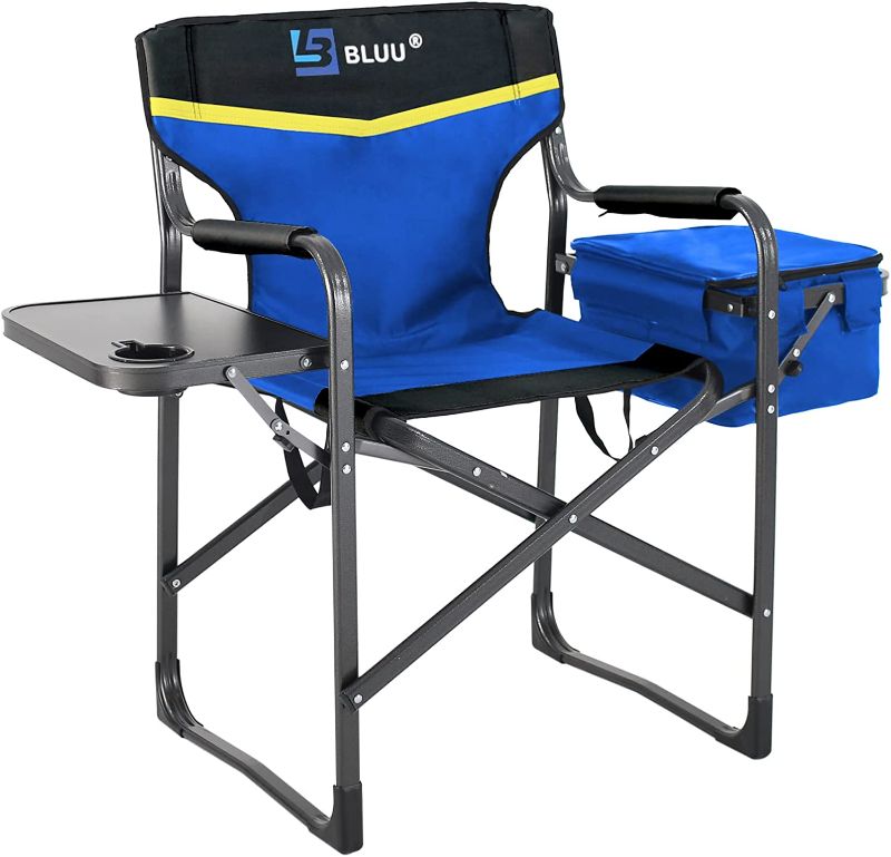 Photo 1 of BLUU Aluminum Folding Camping Chairs, Heavy Duty Camp Director Chair for Adults, Lightweight Chair with Side Table and Cooler Bag, Support 400 Lbs for Outdoor, Camp, Patio, Lawn, Garden, Beach, Trip