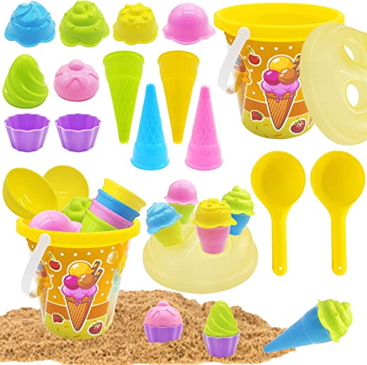 Photo 1 of Dshengoo 15 Pcs Kids Beach Toys Set,Ice Cream Mold Set with Bucket Pail and Spade Scoop for Kids & Toddlers,Boys and Girls Gifts
