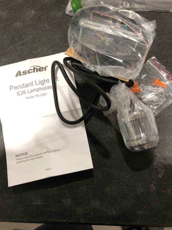 Photo 1 of Ascher 1 Pack Pendant Light Kit, E26 Lamp Socket Industrial Vintage Pendant Light Cord, 3.94ft Adjustable Fabric Hanging Light Cord, Black Chrome (Bulb Not Included)
