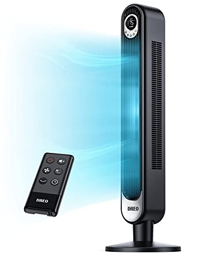 Photo 1 of Dreo 42" Tower Fan with Remote. Floor Fan Oscillating 90°. Powerful Fan 6 Speeds. Quiet Bladeless Fan. 3 Modes. 12-Hour Timer. LED Display. Black Ind
