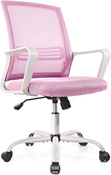 Photo 1 of Smugdesk Ergonomic Mid Back Breathable Mesh Swivel Desk Chair with Adjustable Height and Lumbar Support Armrest for Home, Office, and Study, Pink
