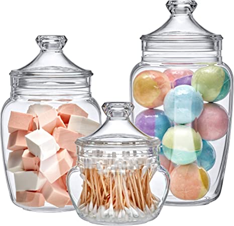 Photo 1 of Amazing Abby - Embrace - Acrylic Bathroom Canisters (3-Piece Set), Plastic Apothecary Jars for Vanity, BPA-Free and Shatter-Proof, Great for Cotton Balls, Bath Sponges, Shower Balls, and More
