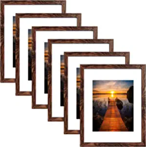 Photo 1 of 11" x 14" Picture Frames, Rustic Brown, 8" x 10" with Mount or 11" x 14" Prints without Mount, Wall Mount, 6 Pack
