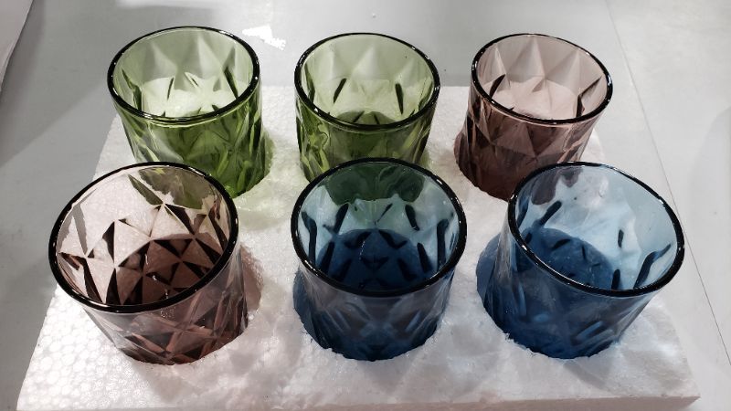 Photo 1 of 6 PIECE GLASS CUPS MULTI COLORED