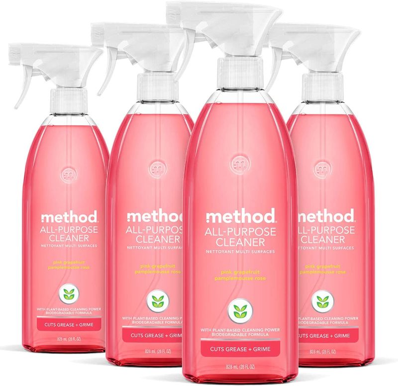 Photo 1 of 4 PACK Method All-Purpose Cleaner Spray, Plant-Based and Biodegradable Formula Perfect for Most Counters, Tiles, Stone, and More, Pink Grapefruit, 28 oz 4 PACK
