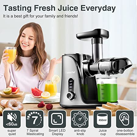 Photo 2 of Juicer Machines,AMZCHEF Slow Masticating Juicer Extractor, Cold Press Juicer with Two Speed Modes, Travel bottle(500ML),LED display, Easy to Clean Brush & Quiet Motor for Vegetables&Fruits,Gray
