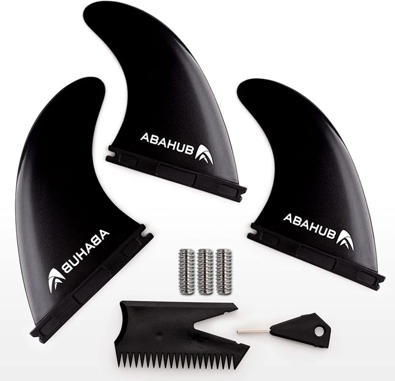 Photo 1 of Abahub Surfboard Thruster Fins Set, Compatible with Future Style Fin Box, Fiberglass Reinforced High Performance 3 Fins for Surf Boards, Surfing Longboard, Shortboard, Black/Blue/White
