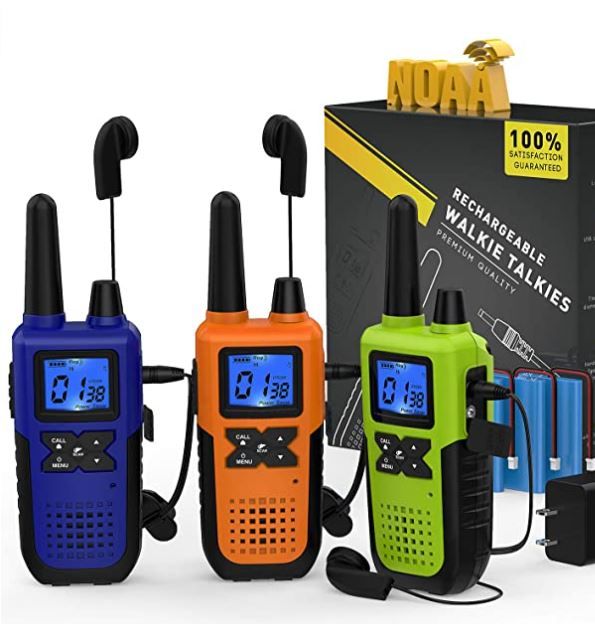 Photo 1 of 3 Long Range Walkie Talkies Rechargeable for Adults - NOAA 2 Way Radios Walkie Talkies 3 Pack - Long Distance Walkie-Talkies with Earpiece and Mic Set Headsets USB Charger Battery Weather Alert
