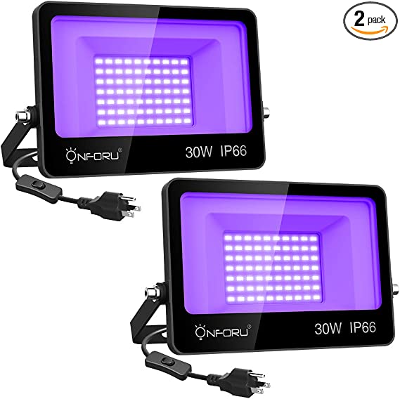 Photo 1 of Onforu 2 Pack 30W LED Black Lights, Blacklight Flood Light with Plug, IP66 Waterproof, for Halloween Dance Party, Glow in The Dark, Stage Lighting, Aquarium, Body Paint, Fluorescent Poster, Neon Glow 