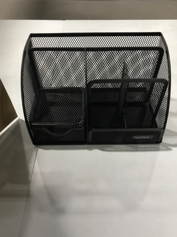 Photo 2 of MaxGear Mesh Desk Organizer Office Desktop Organizer with Drawer, Metal Stationary Organizer Black Desk Caddy, 6 Compartments, 8.7 x 5.5 x 5 inch, 1 Pack 
