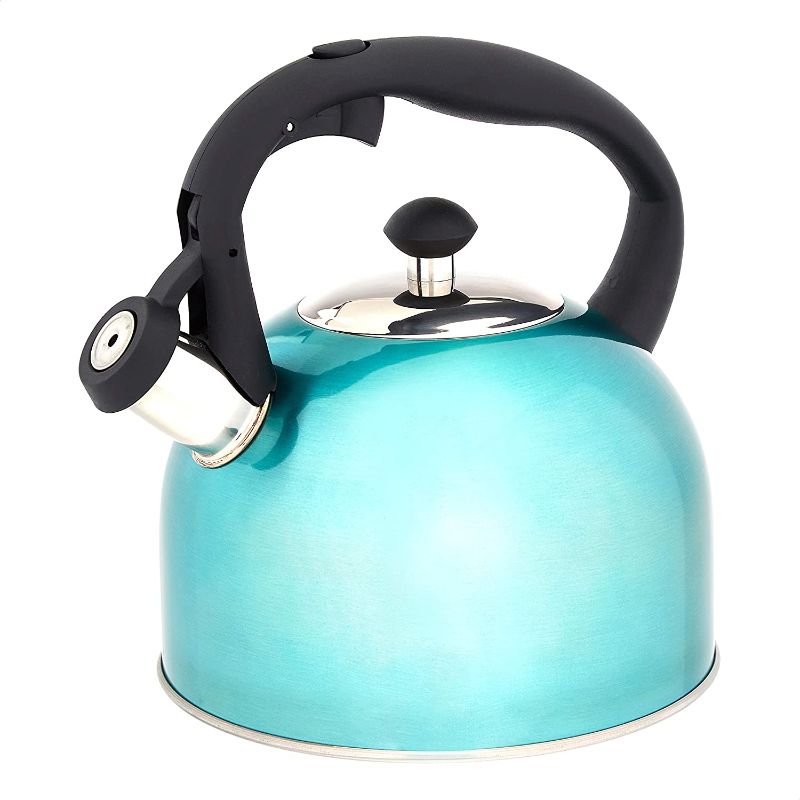 Photo 1 of Amazon Basics Stainless Steel Tea Kettle, 2.4-Quart, Teal