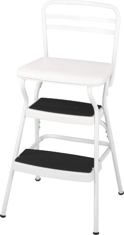 Photo 1 of Cosco Retro 34 Vinyl Counter Chair / Step Stool with Lift-up Seat, Bright White (11130WHTE) | Quill