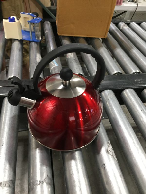 Photo 2 of 2.5 Liter Whistling Tea Kettle - Modern Stainless Steel Whistling Tea Pot for Stovetop with Cool Grip Ergonomic Handle - Black or Stainless Steel (Red)