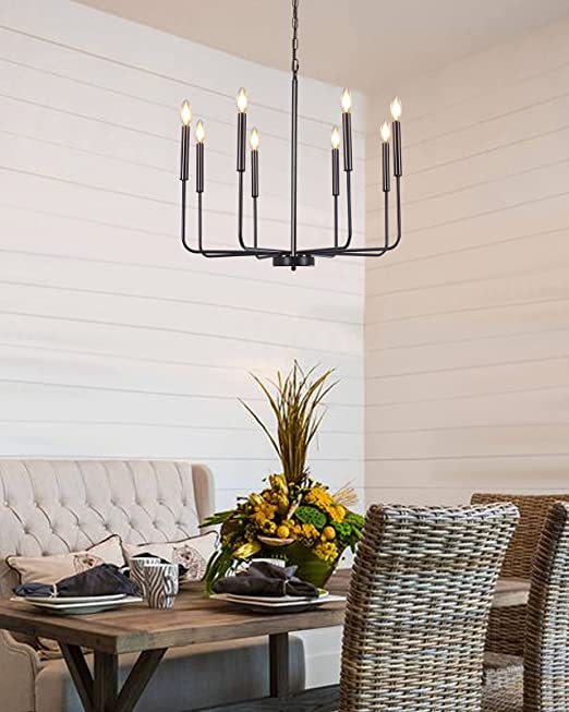 Photo 1 of Farmhouse Chandelier Black, LWYTJO 8 Lights Industrial Retro Candle Ceiling Pendant Light Fixture, Adjustable Height Vintage Hanging Light for Dining Room, Living Room, Kitchen, Entryway, Restaurant
