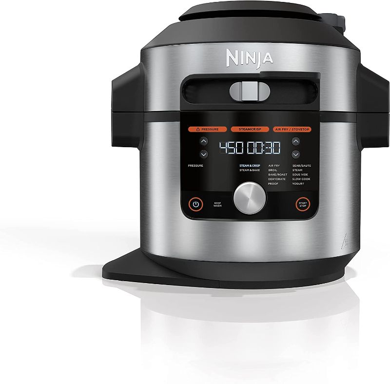 Photo 1 of Ninja OL601 Foodi XL 8 Qt. Pressure Cooker Steam Fryer with SmartLid, 14-in-1 that Air Fries, Bakes & More, with 3-Layer Capacity, 5 Qt. Crisp Basket & 45 Recipes, Silver/Black
