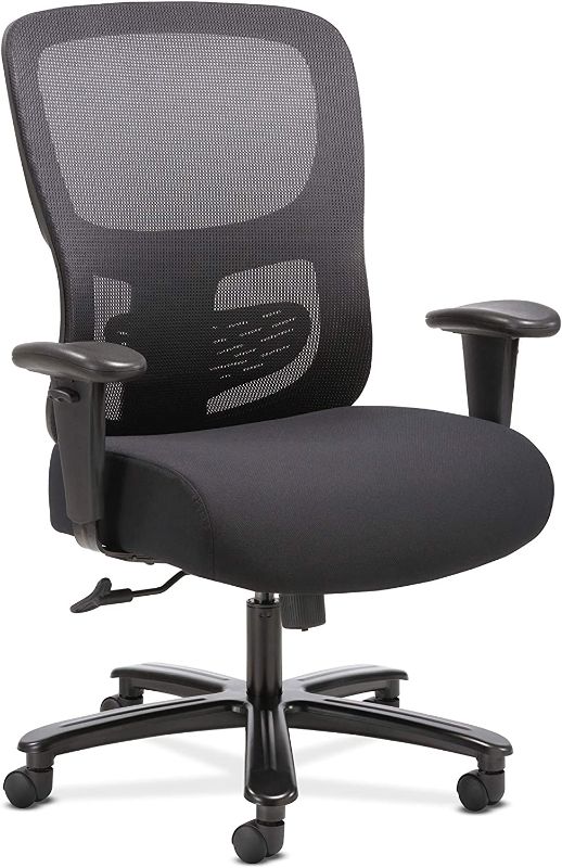 Photo 1 of HON Sadie Big and Tall Office Computer Chair, Height Adjustable Arms with Adjustable Lumbar, Black (HVST141).
