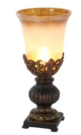 Photo 1 of 8 in. x 18 in. Rustic Elegance Brown Polystone and Gold Glass Candle Home Decor - SET OF 2