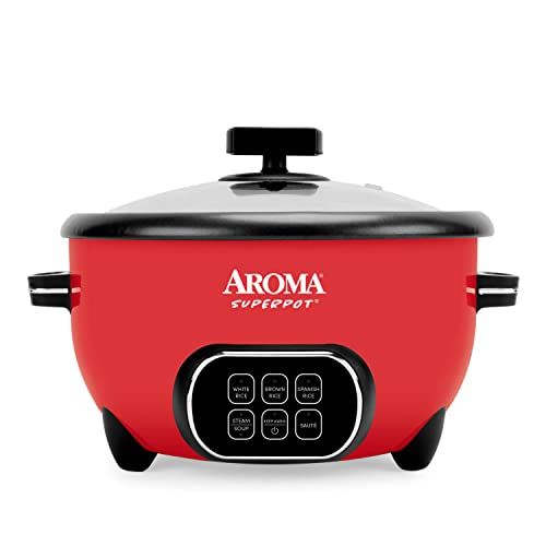 Photo 1 of AROMA® 20-Cup (Cooked) Super Pot® Rice & Grain Cooker, Food Steamer & Multicooker with Sauté, Soup, and Spanish Rice Functions, Automatic Keep Warm Mode, Steam Rack Included, Red (ARC-1021DR)
