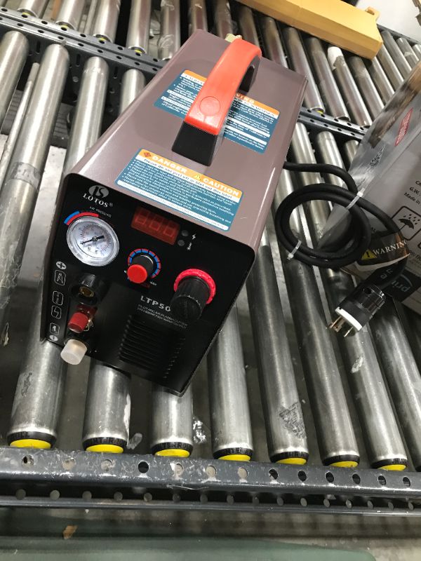 Photo 2 of Lotos Technology LTP5000D 50Amp Non-Touch Pilot Arc Plasma Cutter, Dual Voltage 110V/220V, 1/2 Inch Clean Cut, Brown
