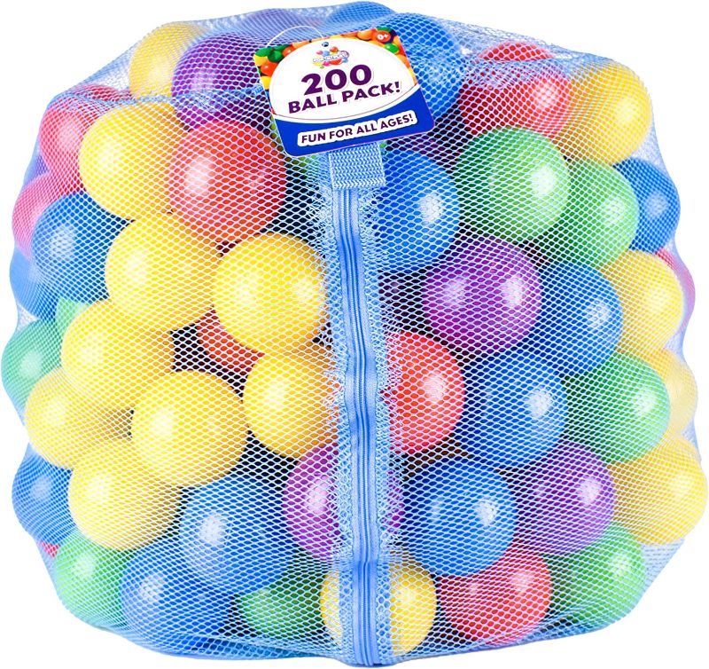 Photo 1 of 200 Ball Pit Balls for Kids – Plastic Ball Refill Pack for Kids | Phthalate and BPA Free Non-Toxic Plastic Ball Pack | Reusable Storage Bag with Zipper – Sunny Days Entertainment
