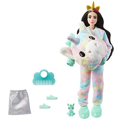 Photo 1 of Barbie Doll, Cutie Reveal Unicorn Plush Costume Doll with 10 Surprises, Mini Pet Unicorn, Color Change and Accessories, Fantasy Series???
