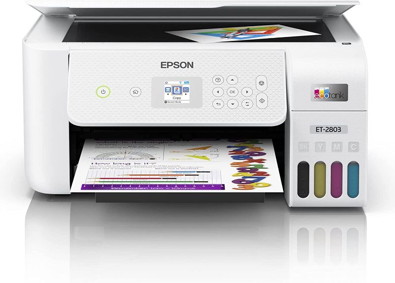 Photo 1 of Epson EcoTank ET-2803 All-in-One Wireless Color Inkjet Cartridge-Free Supertank Printer - Print Copy Scan - Voice-Activated Printing