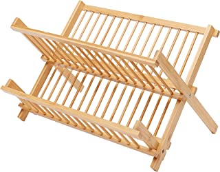 Photo 1 of Amazon Basics Folding 2-Tier Bamboo Dish Drying Rack - Collapsible, Natural
