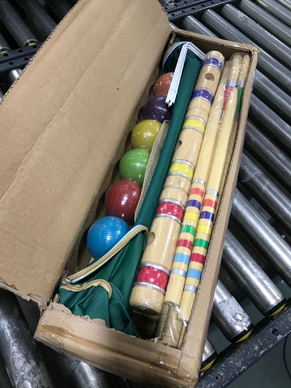 Photo 2 of ApudArmis Six Player Croquet Set with Premiun Rubber Wooden Mallets 28In,Colored Ball,Wickets,Stakes - Lawn Backyard Game Set for Adults/Teenagers/Family (Large Carry Bag Including)
